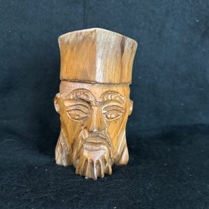 Oliv-Art, vintage hand carved vessel of a face.